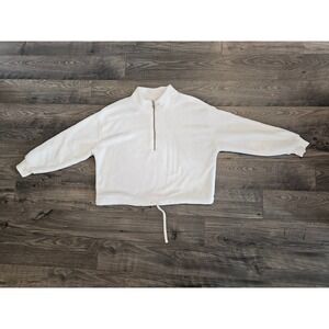 Old Navy Women's sz S White‎ Sherpa Pullover Quarter Zip Drawstring Sweatshirt